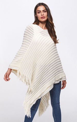 SZ60183-1 Loose Style Tassels Knit Irregular Cloak Sweater